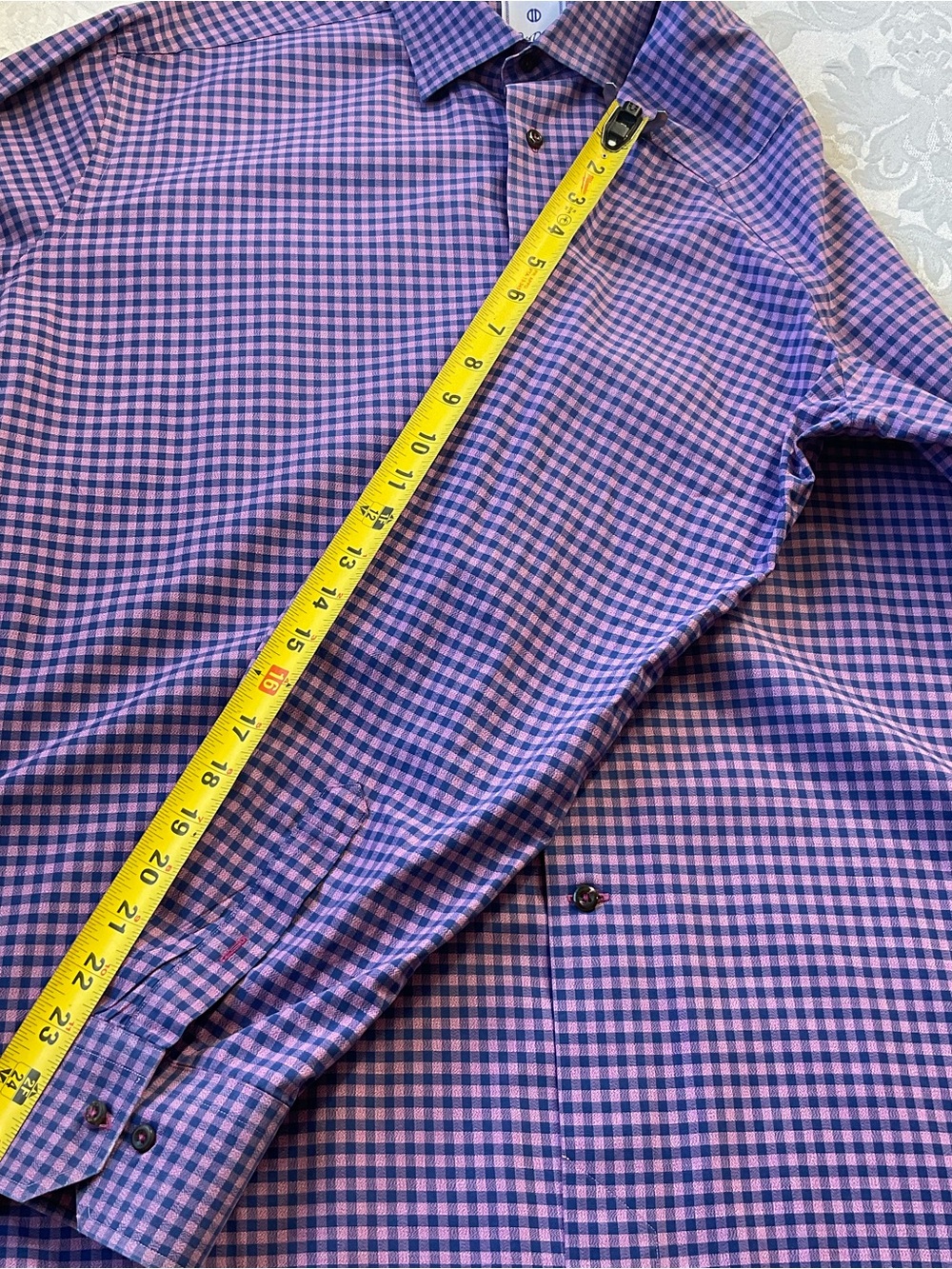 David Donahue Gingham Plaid Dress Shirt Mens Size XXL Pink Blue Cotton Luxury - Picture 6 of 9